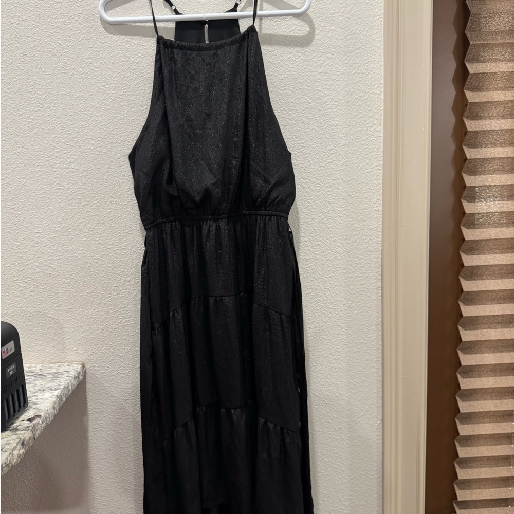 NWT Elegant Black Shimmer Halter Dress High Low